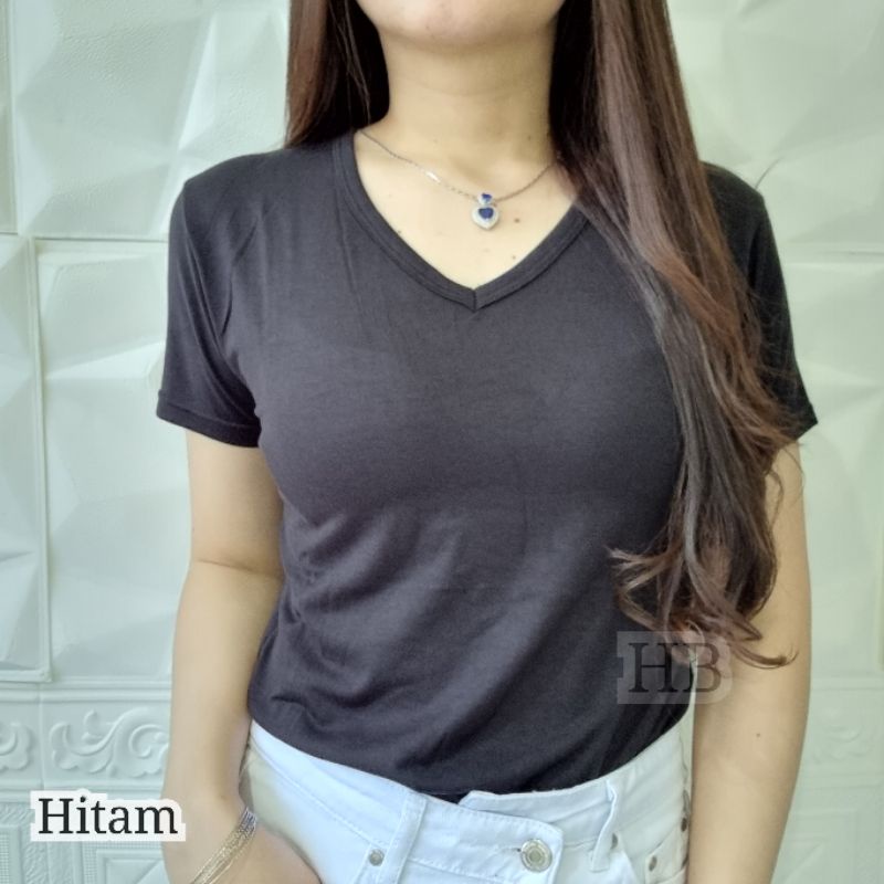 HB FO - Vneck Pendek / Kaos Polos / Atasan Wanita / Kaos Murah / Kaos Basic / T-Shirt / V-neck