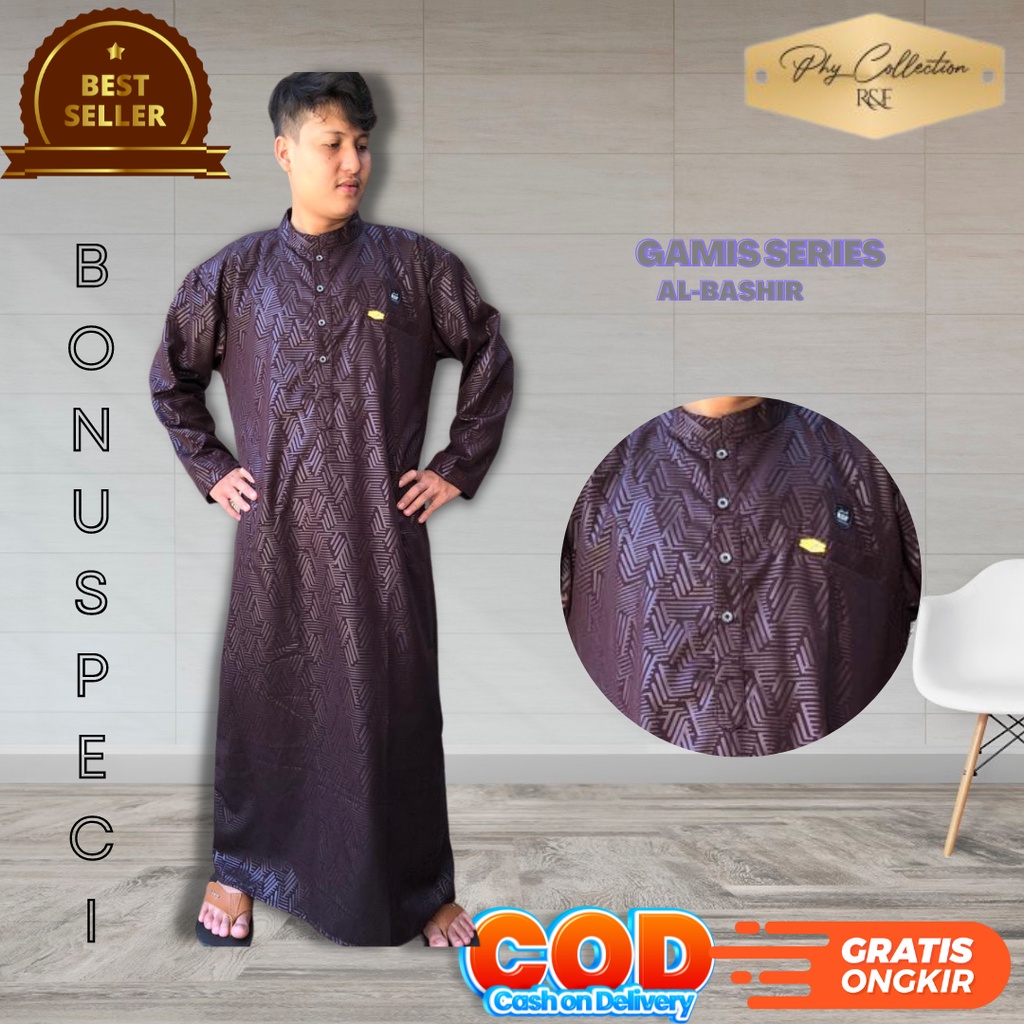 Baju Jubah Gamis Pria Laki Laki Dewasa Cowok Remaja Model Haromain Motif Embos Lengan Panjang Ukuran S M L XL XXL