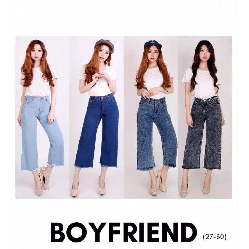 (BISA COD) Boyfriend 7/9 Kulot Jeans Non Stretch Snow Celana Levis Wanita Snow Hitam Biru