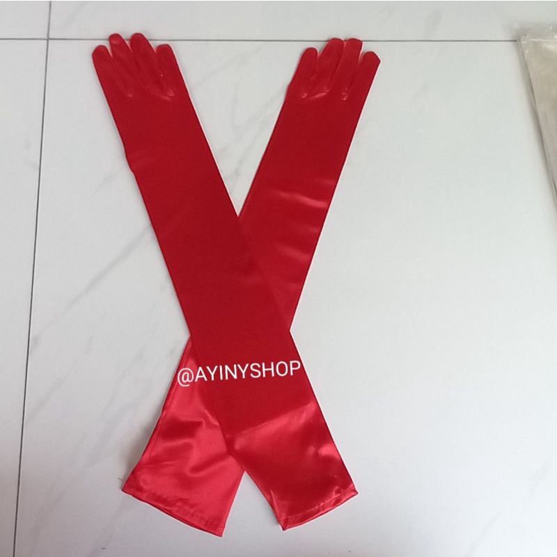 Sarung Tangan Satin Polos-Gloves Satin Panjang Di Atas Siku