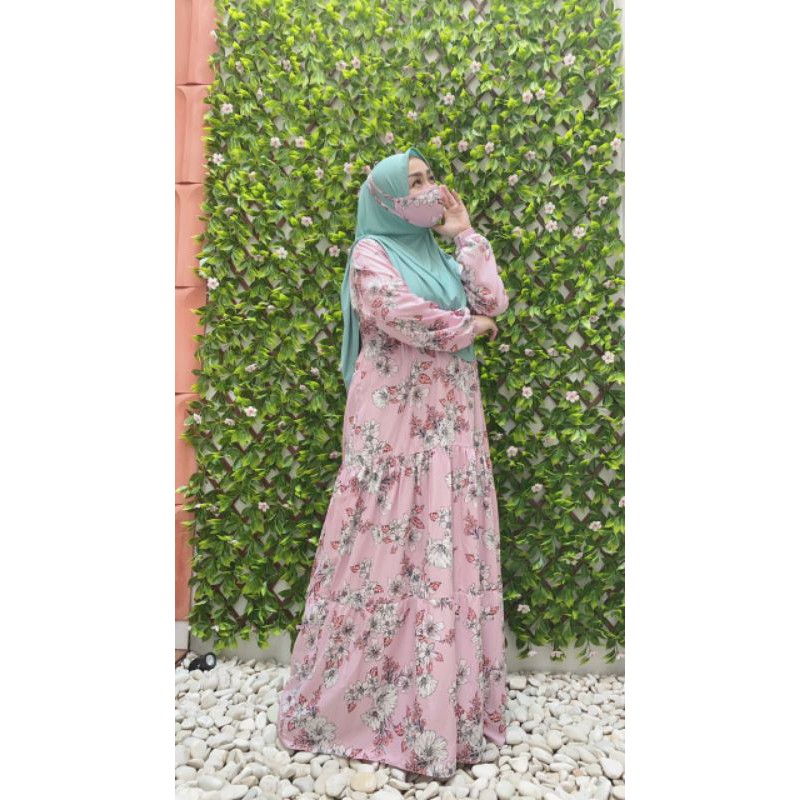 ZEEAUDREY home set home dress rayon print gamis rayon syari murah set bergo free kaos kaki soka