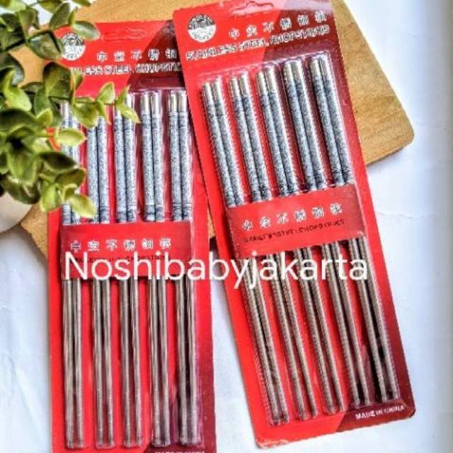 5 PASANG Sumpit / chopsticks stainless steel