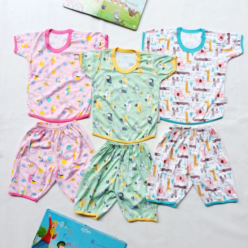 GIRL Setelan baju bayi kaos lengan PENDEK kancing pundak dan celana Girl Little q SNI