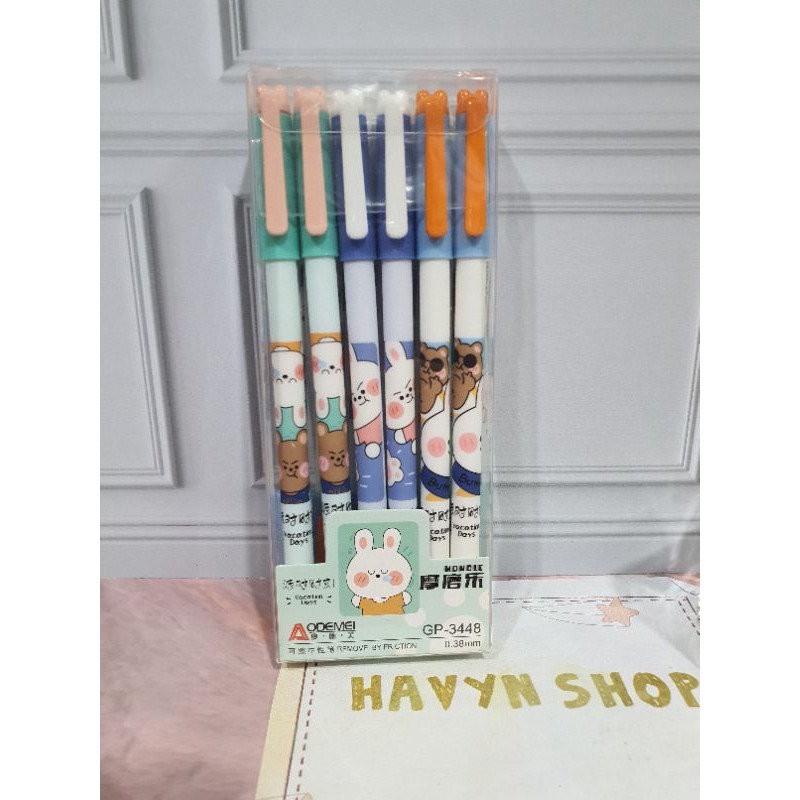 (12pc) pen bisa hapus/pen gel hapus/erasable pen/pen hapus lucu fancy ODEMEI-3448 KELINCI
