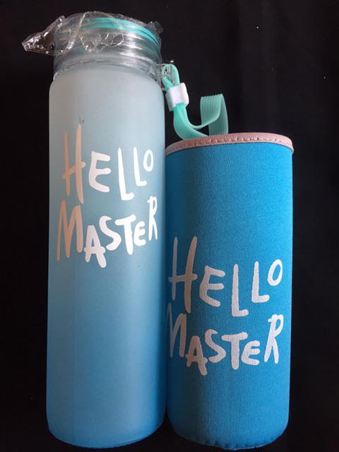 Hello Master + Pouch Warna 450ml Botol Minum Kaca / Botol Air / Water Glass Bottle