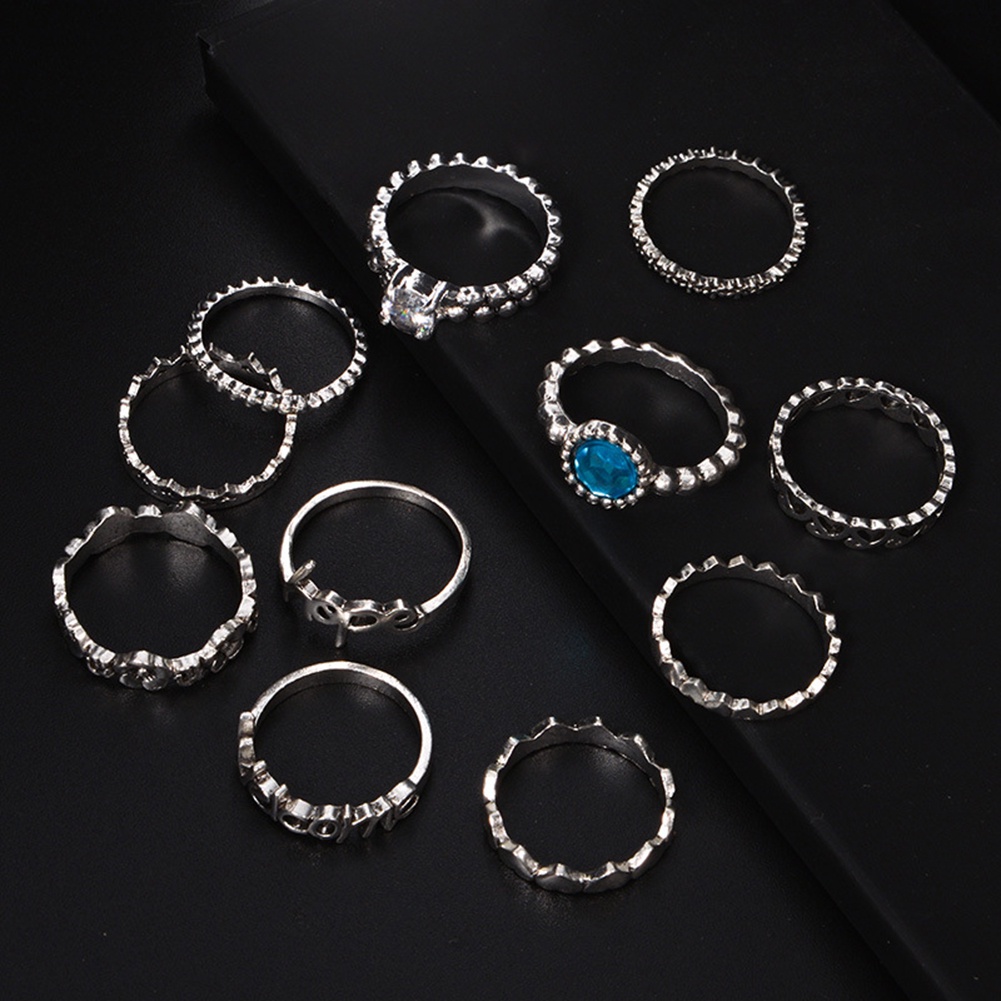 Hu Hu Hu Hu Hu Alat Bantu Pasang Kacamata♡ 11pcsset Cincin Knuckle Desain Hati Hollow Hias Zircon Untuk Wanita