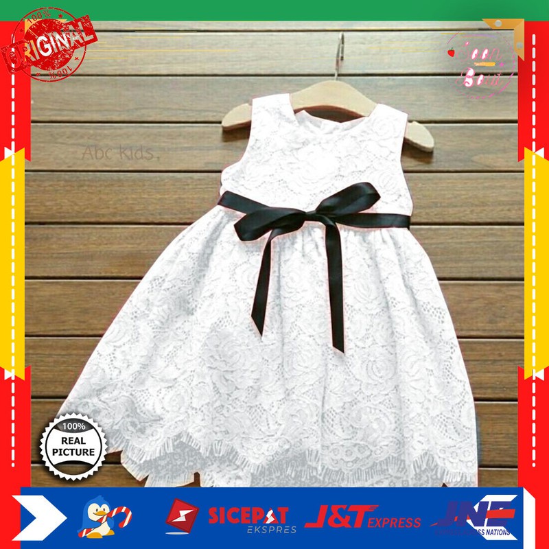 Dress Brukat Anak Perempuan Import Putih(2-4thn)