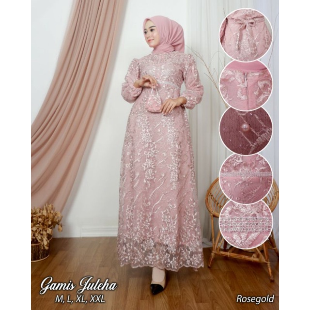 TERMURAH GAMIS PESTA TERBARU /GAMIS JULEHA/GAMIS TULLE PREMIUM/gamis wisuda/gamis kondangan/gamis pesta/gamis tulle premium/warna rosgold /navy /silfer /whit /dusty pink /maron /baby blue/ lilac/ wardah