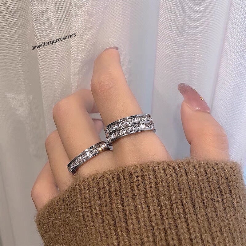 Cincin Titanium Warna Silver Diamond Trending Vintage Korea Fashion Style