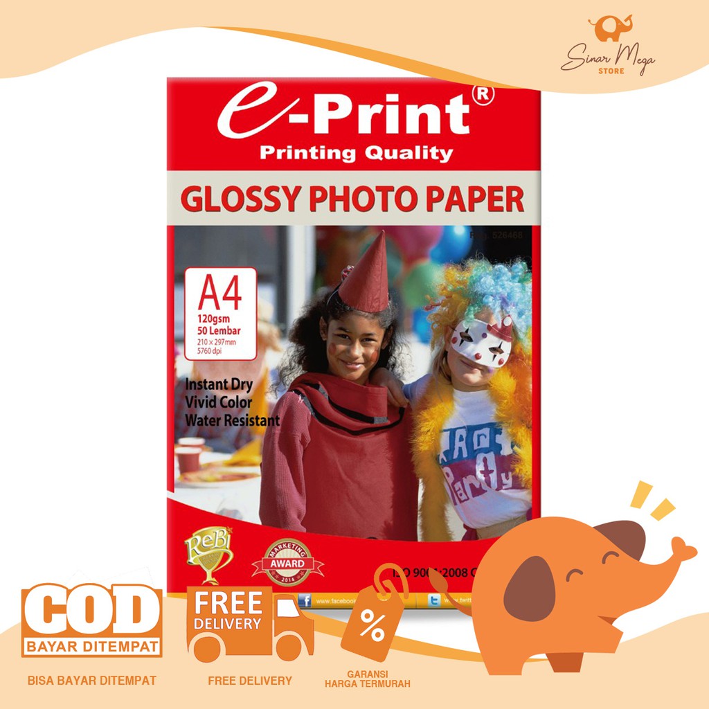 

EPrint E-Print Kertas Glossy Photo Paper A4 120gr 50 Sheet/Lembar Murah Berkualitas