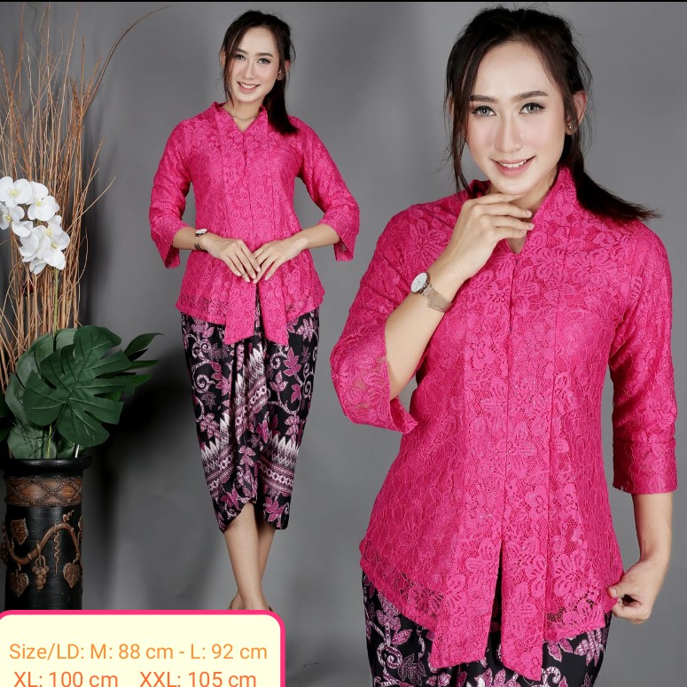 Jual New Kebaya Modern Floy Brokat Pink Fuschia Atasan Saja Shopee Indonesia