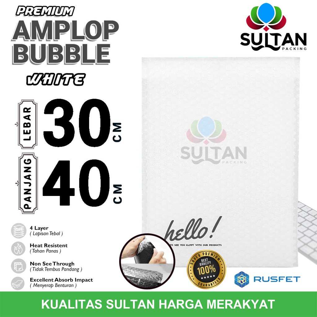 

AMPLOP BUBBLE MAILER 30x40cm WHITE WRAP ENVELOPE RUSFET PREMIUM SATUAN PUTIH