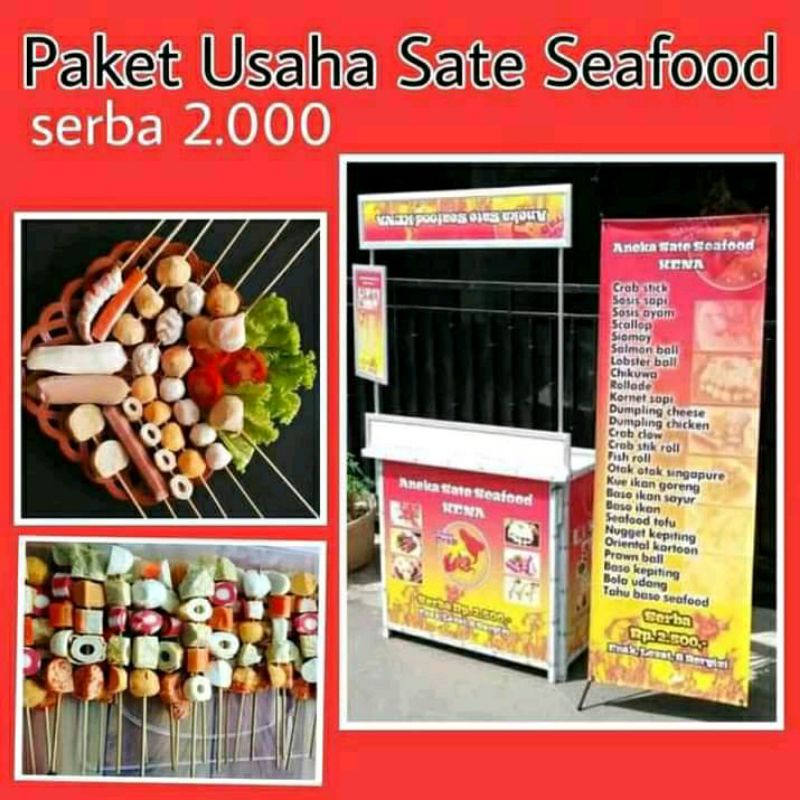 Jual Paket Usaha Sate Bakar Seafood Lengkap Alat Bahan Booth Portable