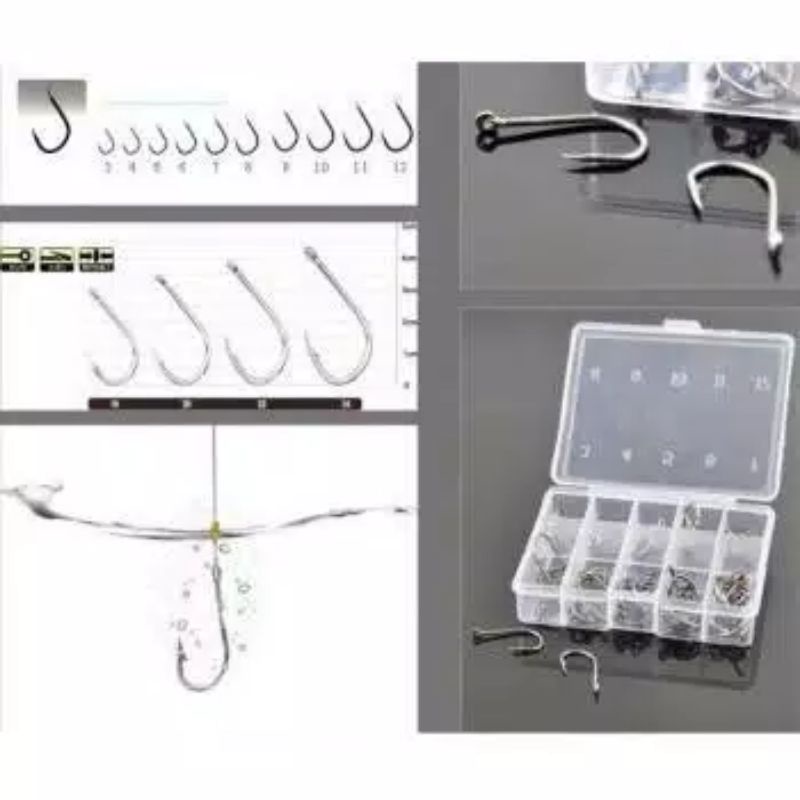 1 set box Long Handled Fishing Hook Ten Division No 3-12 Set / Kail Pancing mata kail pancing patis