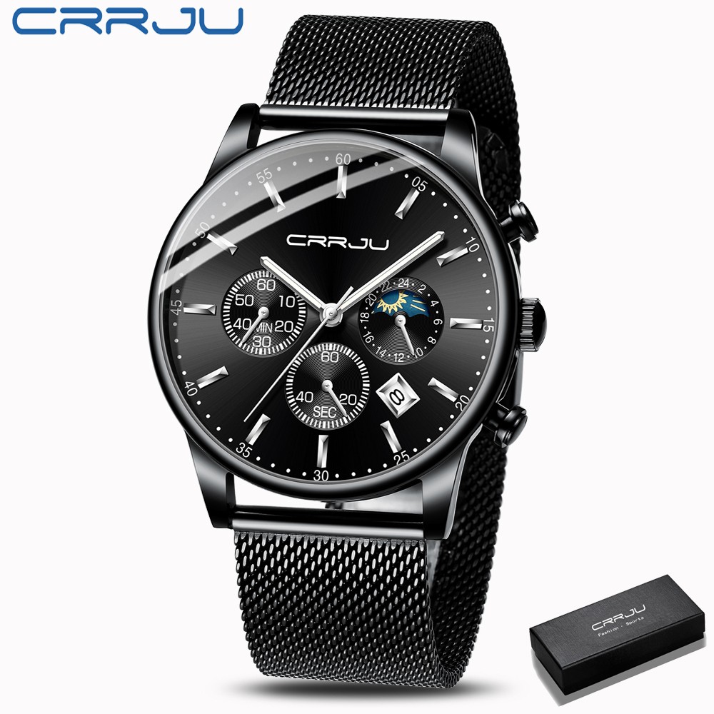 CRRJU Jam Tangan Pria/Wanita Cool Trendy Quartz Chronograph Stainless Steel Anti Air Chronograph Korea untuk Jam Origina