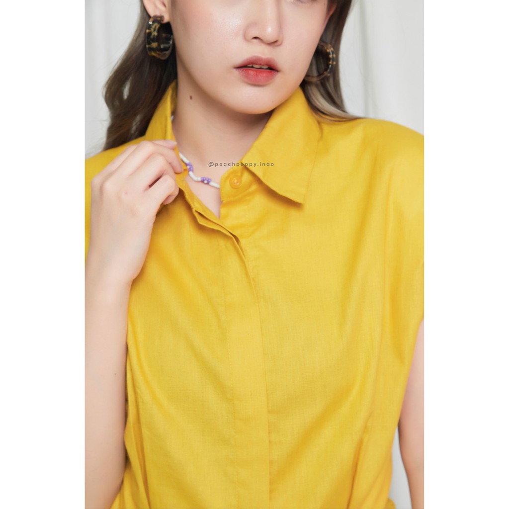 Korea Women Muscle Tank Shoulder Pad Top Atasan Wanita Polos Tanpa Lengan - Ulla Top Lemon