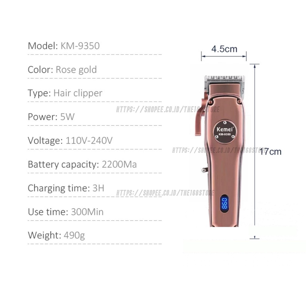 Kemei KM 9350 Alat Cukur Rambut Original Hair Clipper Professional Elektrik Rechargeable Stand Cukuran KM-9350