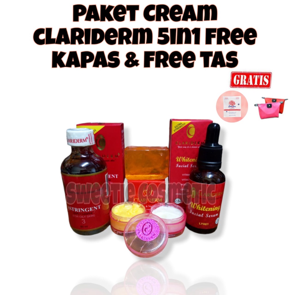 PAKET CREAM CLARIDERM ORIGINAL 5IN1 ( CREAM SUSUN - SABUN - SERUM - TONER )