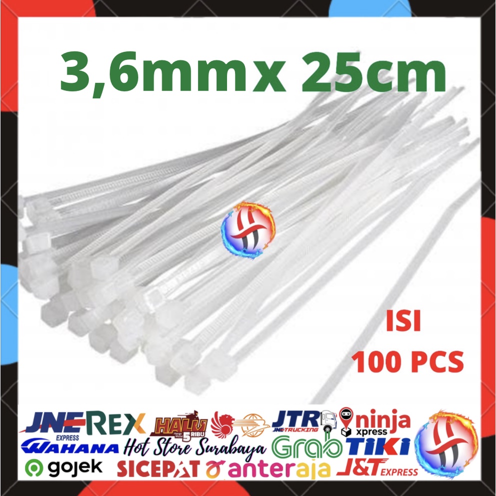 kabel ties 25cm Putih 100mm kabel tis 25 cm isi 100 Cable Ties White Tali Serut Pengikat Plastik ORI