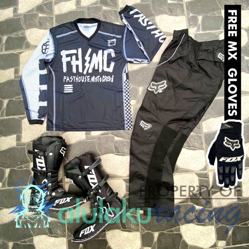 Jersey, Celana, Sarung Tangan &amp; Sepatu Fullprint with Protectors Fullset MX Trail Motocross - Paket Bundling FHCTFG020101-F41