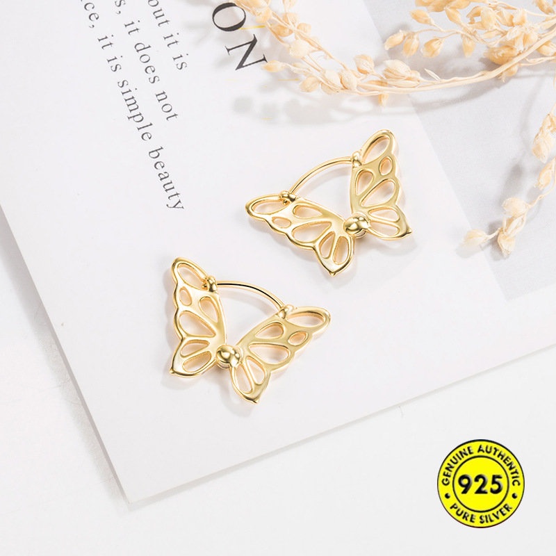 Anting Tusuk Model Kupu-Kupu Hollow 18K Untuk Wanita U1063