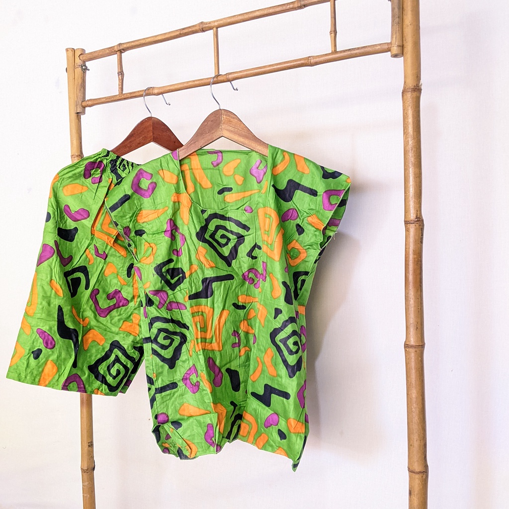 Baju Tidur Tanpa Lengan Piyama Krill Setelan Midi Homewear Homey Dress Baby Doll Dewasa Nyaman Di Rumah Santai WFH Rayon One Set Pajamas-abstrak green