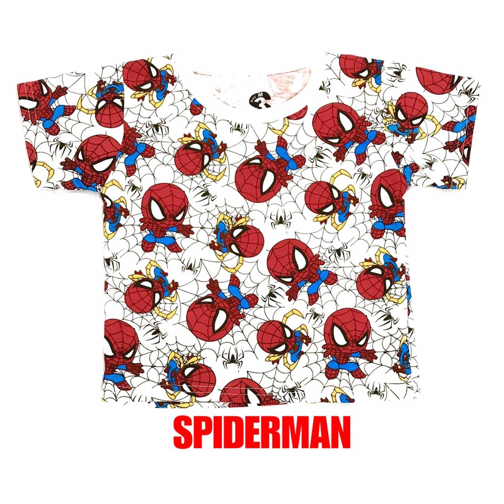 (1 KG MUAT 15 PCS) KAOS ATASAN PUTIH OBLONG ANAK LAKI-LAKI/COWOK KIDS BAHAN KAOS KATUN 1-4 TAHUN SPIDERMAN/HERO