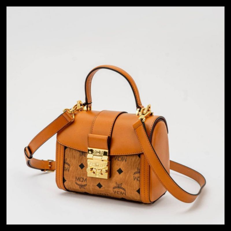 Jual Tas Wanita MCM Tracy Visetos Small Satchel Bag Color Cognac. Branded Original