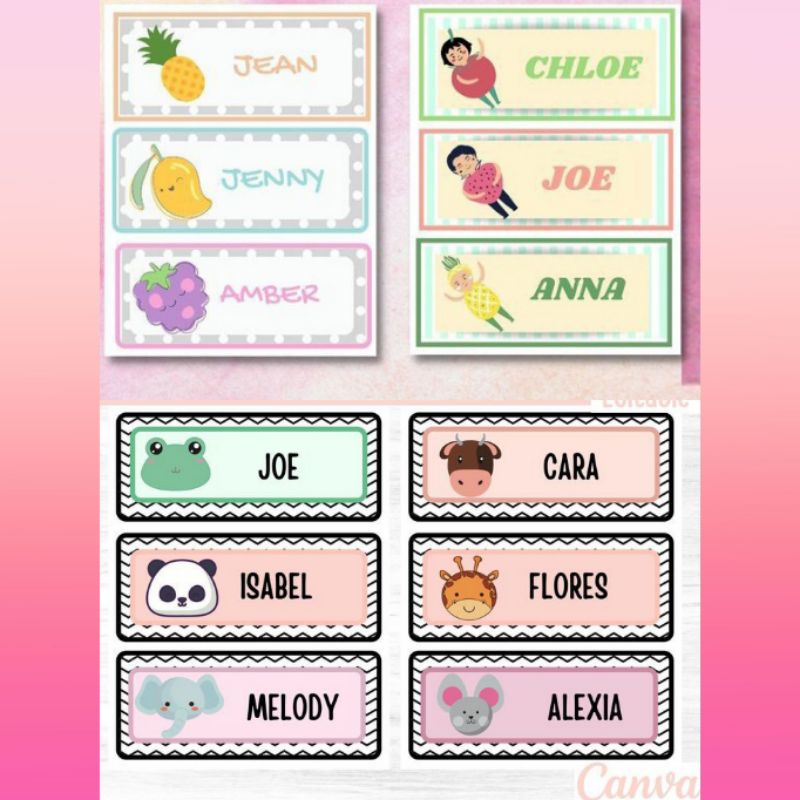 

ISI 50 BUAH | pengiriman cepat! WATERPROOF CUTE AESTHETIC NAMEPLATE LABEL NAMA STIKER COLORFUL ANIMAL