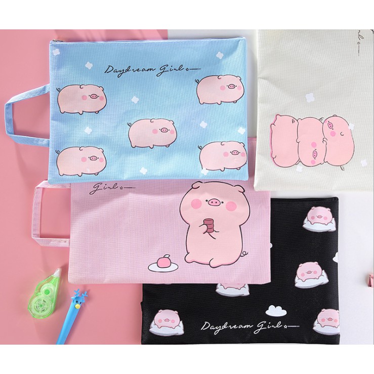 Tas Map A4 Resleting Gambar BABI PIGGY LUCU / Map Organizer Tas Serbaguna Resleting PIG Lucu Imut