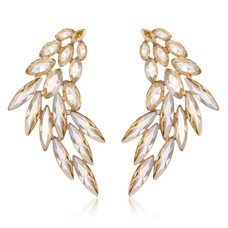 Anting Tindik Bentuk Sayap Malaikat Aksen Berlian Bahan Alloy Gaya Retro Eropa Amerika Untuk Wanita