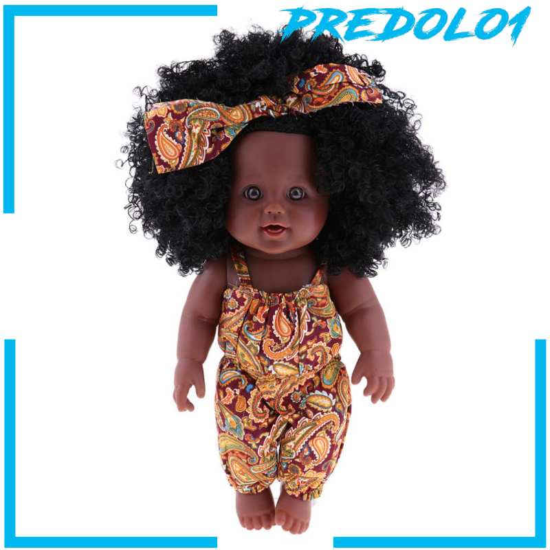 (Predolo1) Mainan Boneka Bayi Perempuan 30cm Rambut Keriting Bahan Vinyl Lembut Warna Hitam / Kulit Kuning