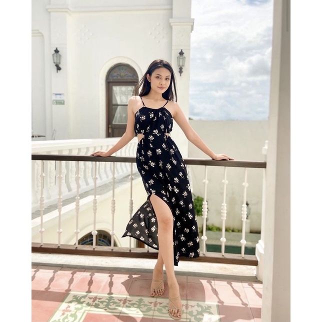 Canggu Halter Neck Maxi Dress Rayon Waist Hole Northeast Bali Basic Beach Pantai Summer Floral