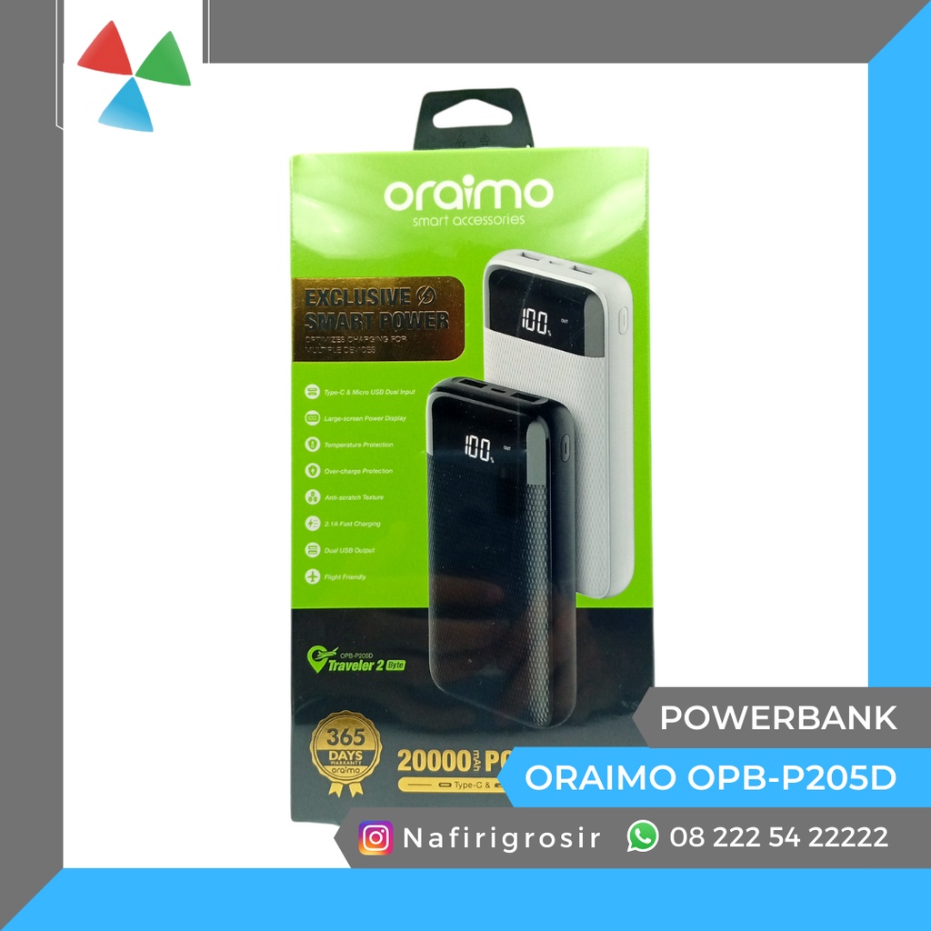 ORAIMO OPB-P205D TRAVELER 2 BYTE POWERBANK 20000MAH DUAL USB LED DISPLAY