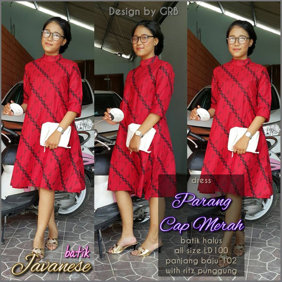 DRESS BATIK MODERN CAP PARANG MERAH Shopee Indonesia