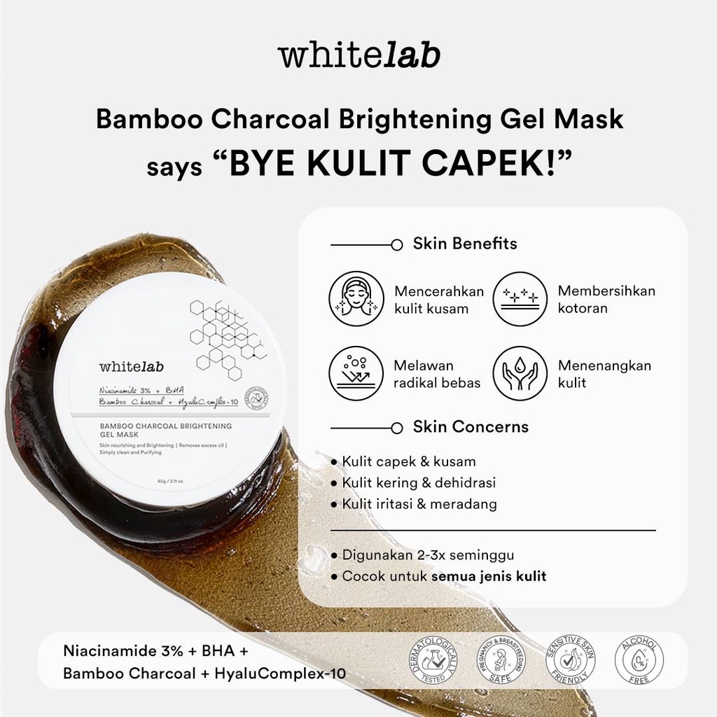 WHITELAB Bamboo Charcoal Brightening Gel Mask - Masker Perawatan Pelembab Pencerah Pembersih Kulit Wajah Lelah Kering Kusam Kotor