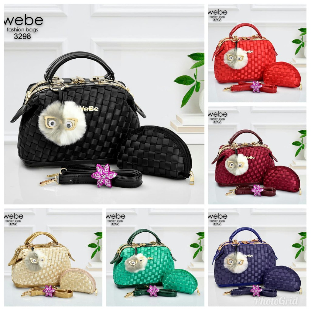 Webe Doctor PomPom 3298 DEN set2in1 HAND BAG MURAH TAS SLEMPANG WANITA TAS IMPORT MURAH TAS BATAM