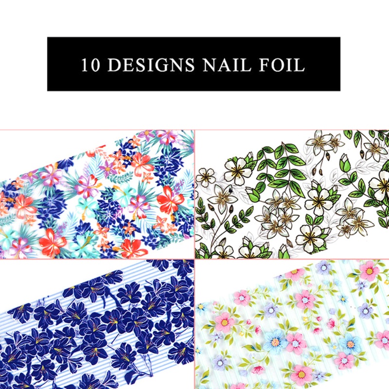 Siy 10 Lembar Stiker Foil Transfer Motif Bungakupukupu Untuk Dekorasi Nail Art Diy