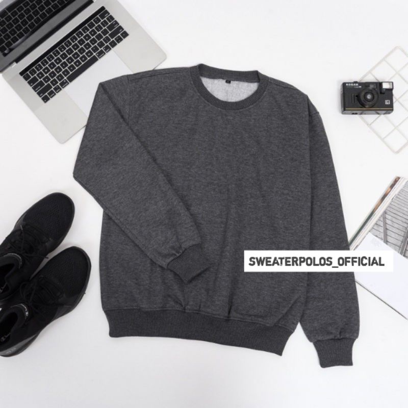 { PREMIUM QUALITY } Basic Sweater Polos Crewneck Pria Wanita / Sweater Crewneck Pria /  Outwear / Sweatshirt / COD / Fleece-CN ABU TUA