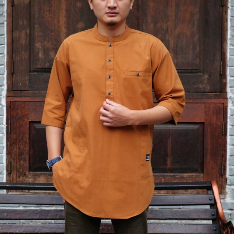 Koko Kurta Dewasa Bahan Baby Kanvas Full Cotton Warna Mustard, Navy, Marun, Army, Hitam