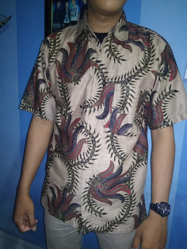 Murah Batik Kemeja Hem Pria Motif Kembang Gede Hitam Kemeja Seragam Pekalongan Alkhalis.