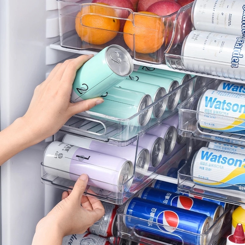 Rak Penyimpanan Botol Soda / Bir Model Transparan Bahan Plastik Dengan Gagang Untuk Kulkas