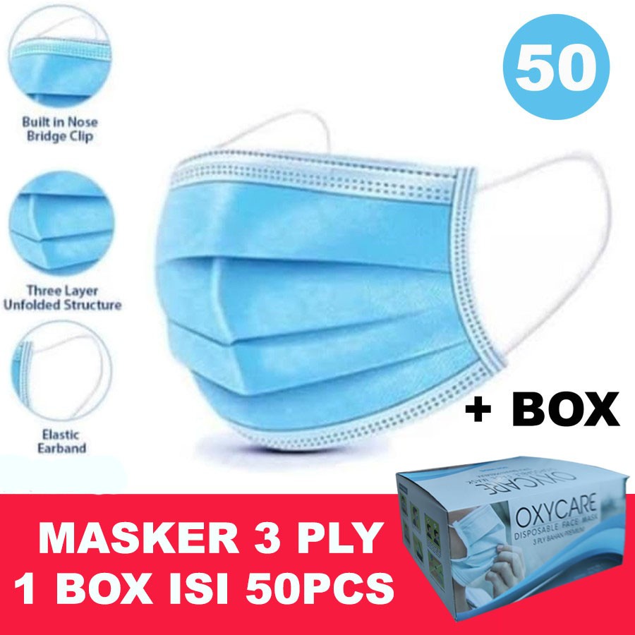 MASKER EARLOOP 1 BOX ISI 50PCS / Masker / MASKER kesehatan plus box