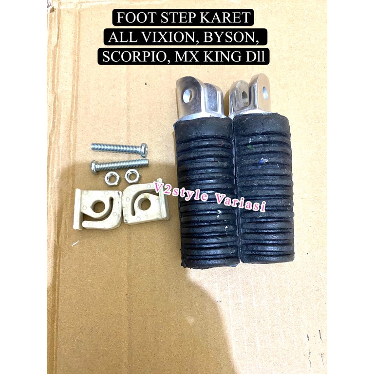 NEW PROMO STEP DEPAN VIXION KARET FOOTSTEP DEPAN VIXION OLD NEW NVA NVL BYSON SCORPIO MX KING DLL PIJAKAN KAKI SET KARET DEPAN MOTOR SET JARUM KUNCI BAUT PER BREKET KANCING  PNP CHROME SILVER KARET HITAM INJAKAN KARET HITAM