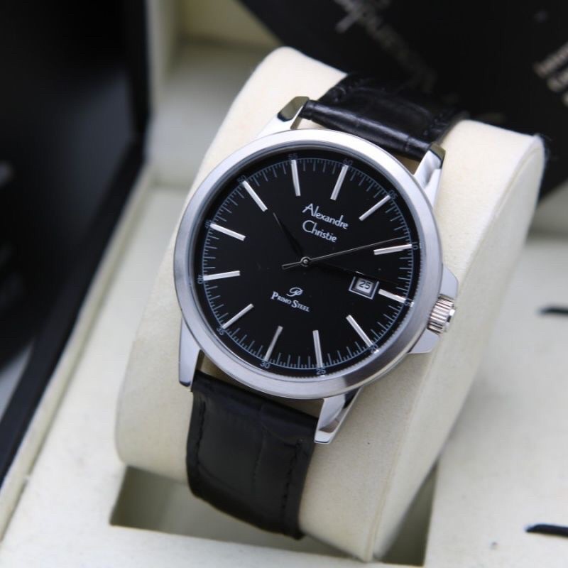 JAM TANGAN WANITA ALEXANDRE CHRISTIE AC 1008 PRIMO 1008 PLAT HITAM TALI KULIT HITAM