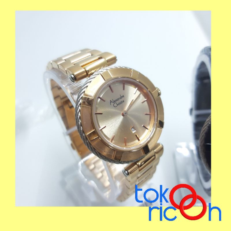(Toko Ricoh) Alexandre Christie AC 2867 / jam tangan wanita rosegold / hitam black / bulat