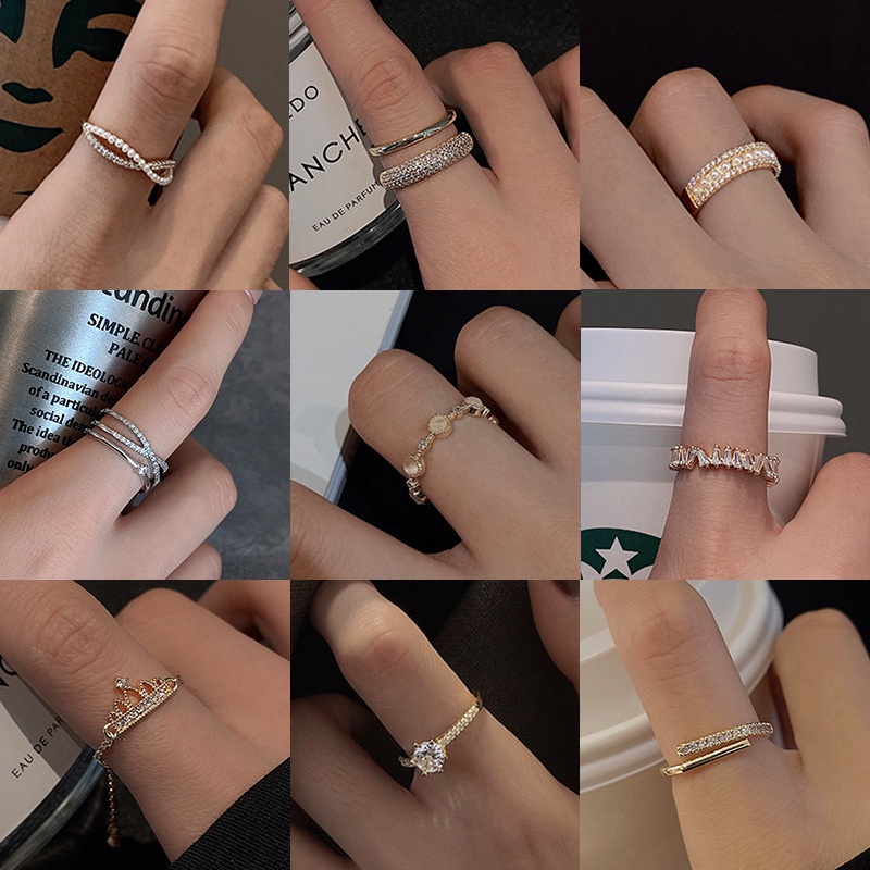 Cincin Model Terbuka Dapat Disesuaikan Aksen Mutiara Gaya Korea