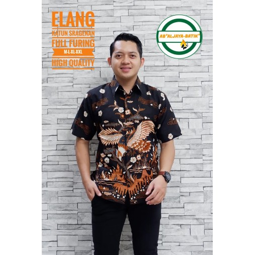 Kemeja Batik Pria Eksklusif Lengan Pendek Berfuring Elang Pendek ORI AB  Batik Solo Katun Primisima