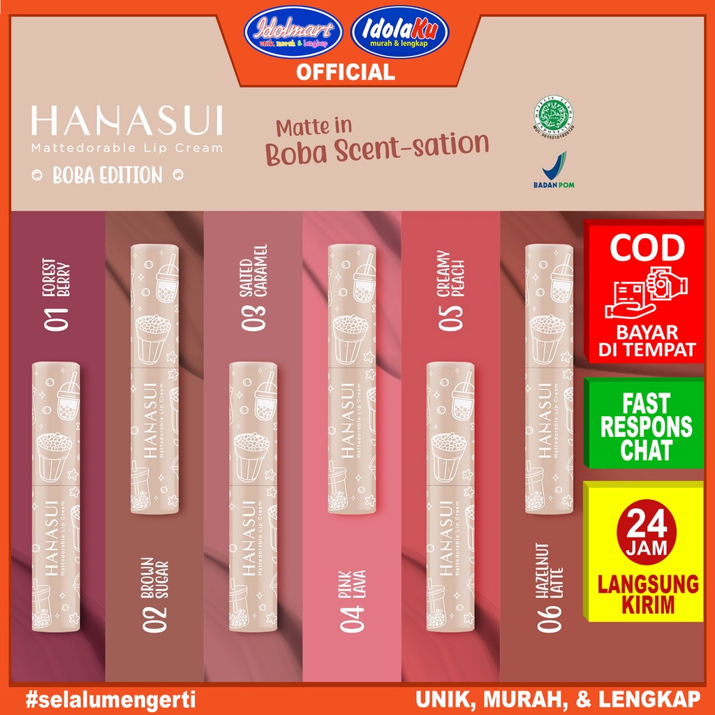 IDOLMART Hanasui Mattedorable Lip Cream Boba Edition Lipcream Boba Hanasui Surabaya