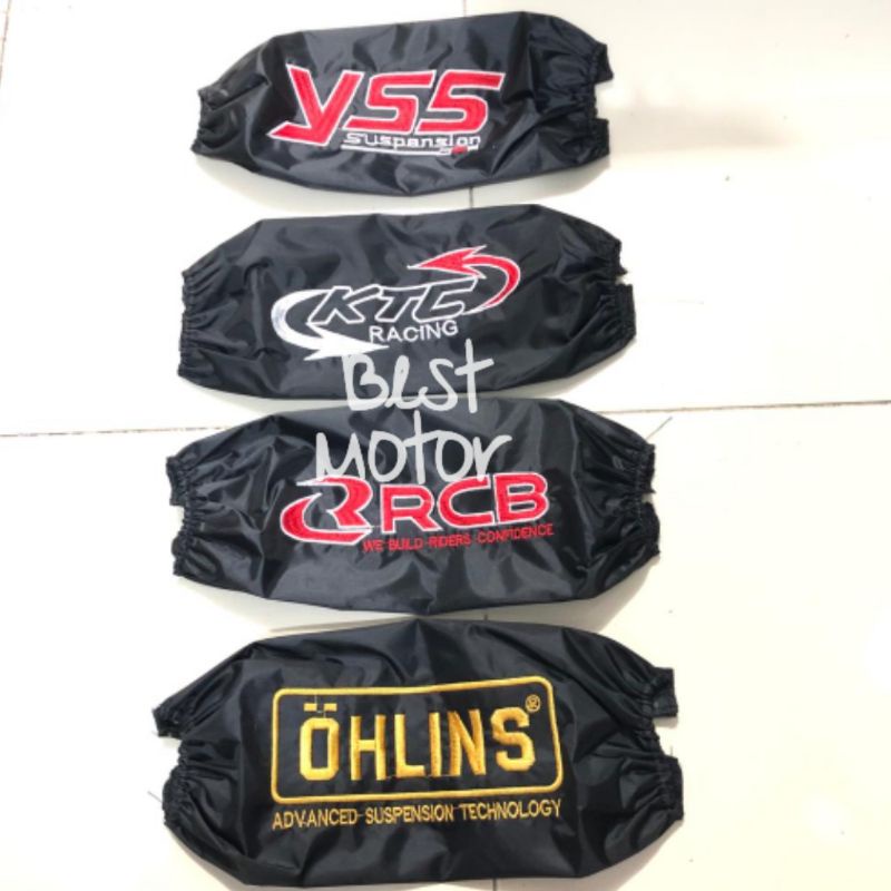 COVER SHOCK BELAKANG SARUNG SHOCKBREAKER YSS OHLINS KTC RCB ANTI AIR LOGO BORDIR UNIVERSAL